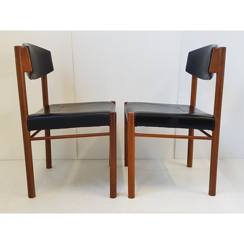 Suite de 6 chaises vintage scandinaves noire en teck 1960