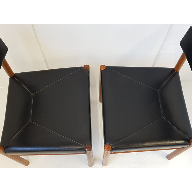 Set of 6 vintage black scandinavian chairs in teakwood 1960