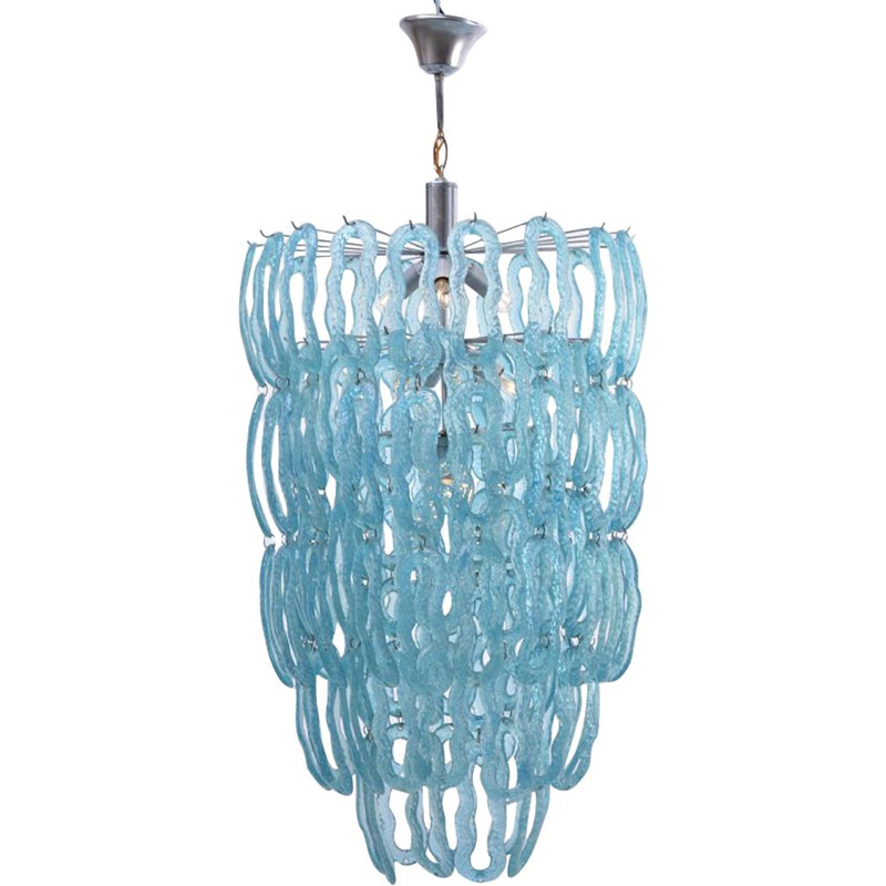 Vintage blue Italian chandelier in metal