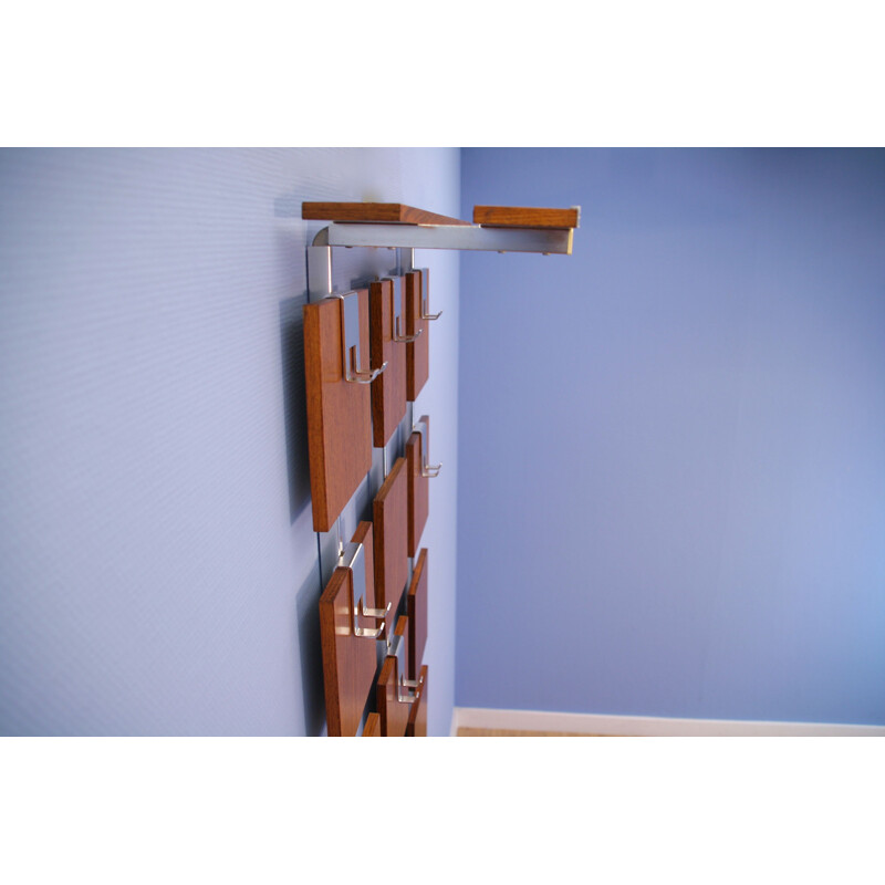 Vintage coat rack in rosewood and chrome Dutch 1970s