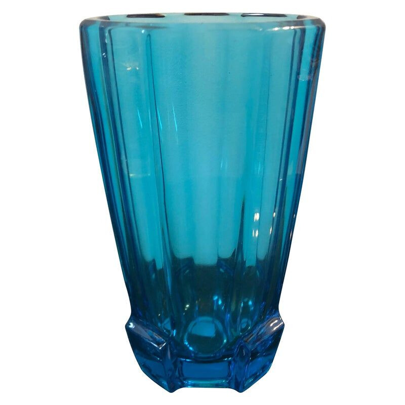 Vase vintage verre bleu Belgique circa 1940