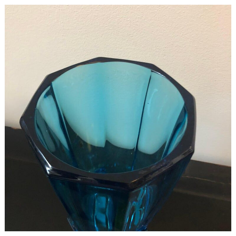 Vintage vase blue glass Belgium circa 1940