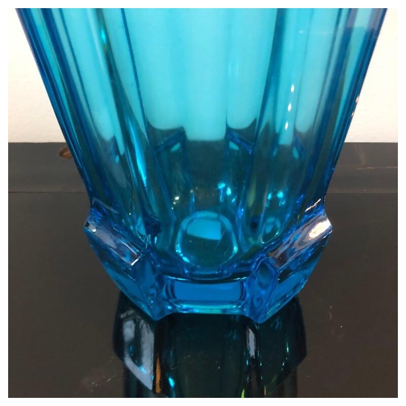 Vase vintage verre bleu Belgique circa 1940