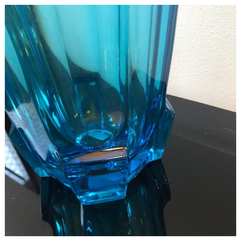 Vintage vase blue glass Belgium circa 1940