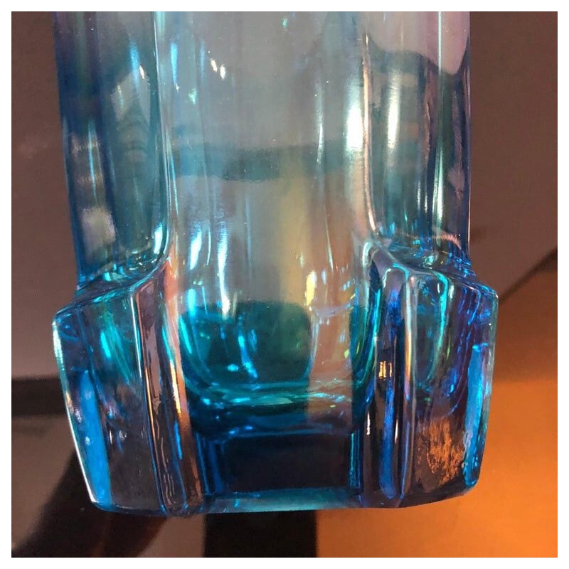 Vintage vase blue glass Belgium circa 1940
