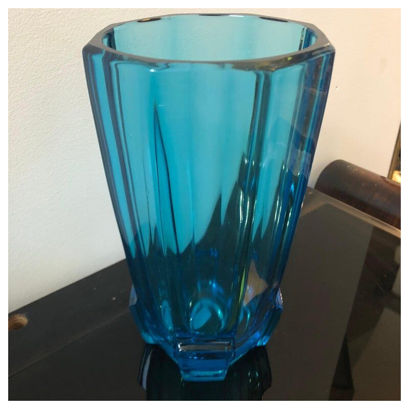 Vintage vase blue glass Belgium circa 1940