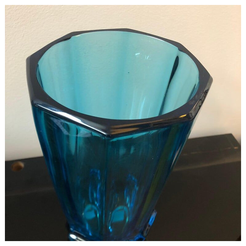 Vintage vase blue glass Belgium circa 1940