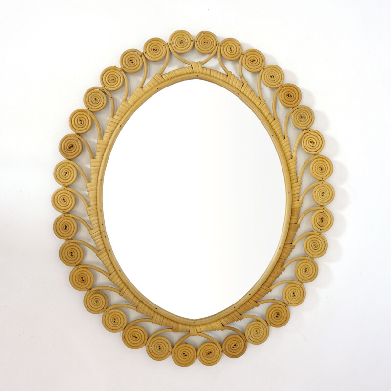 Vintage mirror in rattan France 1960s