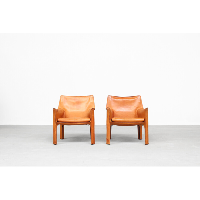 Pair of vintage lounge chairs CAB 414 by Mario Bellini for Cassina Italy 1980s