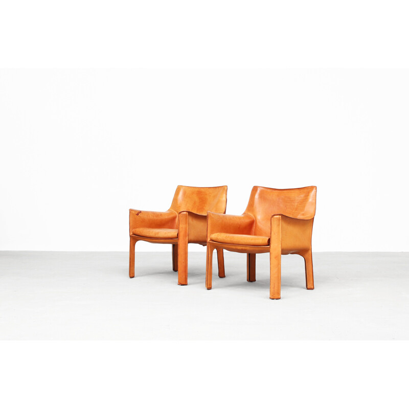 Pair of vintage lounge chairs CAB 414 by Mario Bellini for Cassina Italy 1980s