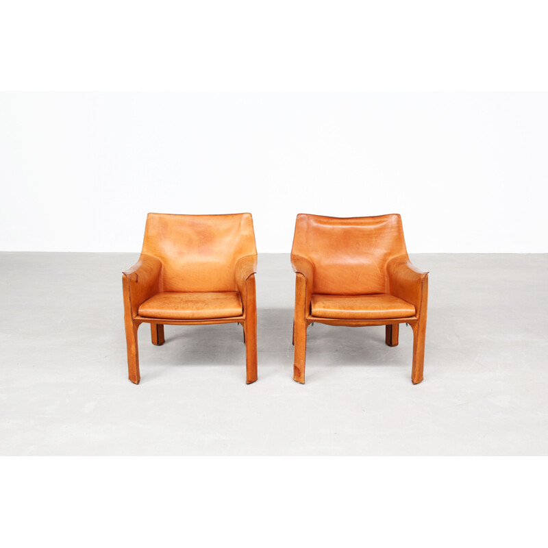 Pair of vintage lounge chairs CAB 414 by Mario Bellini for Cassina Italy 1980s