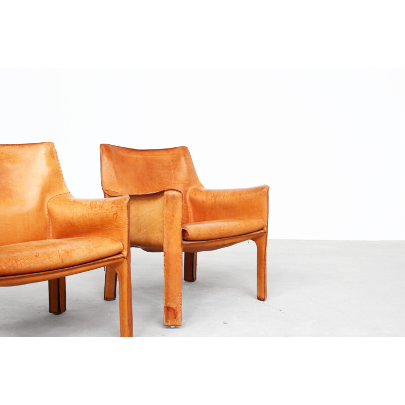 Pair of vintage lounge chairs CAB 414 by Mario Bellini for Cassina Italy 1980s