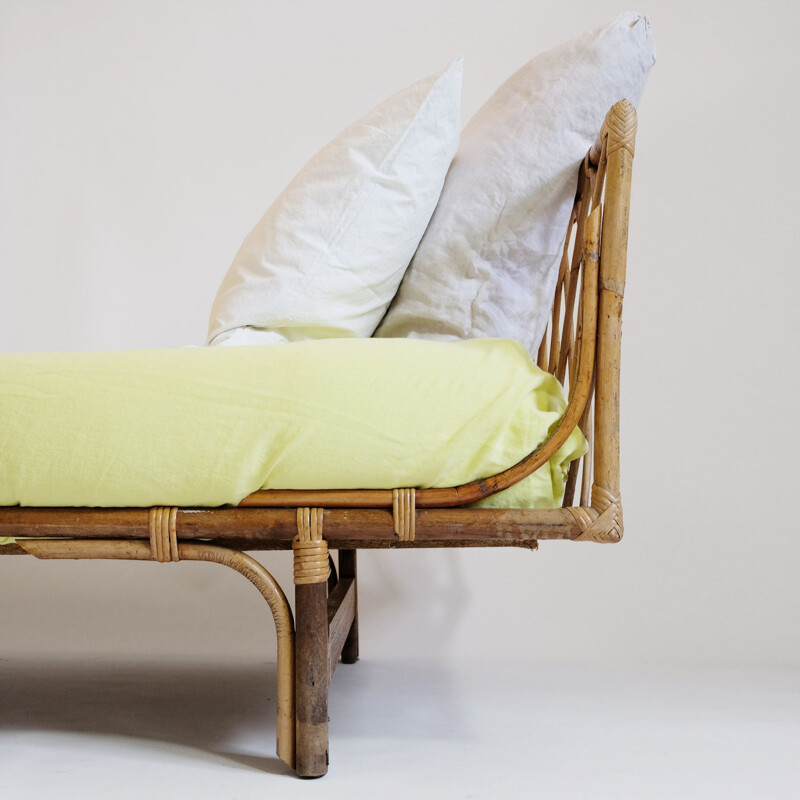 Vintage bed in rattan France 1960s