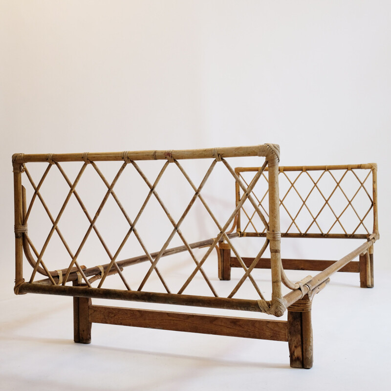 Vintage bed in rattan France 1960s