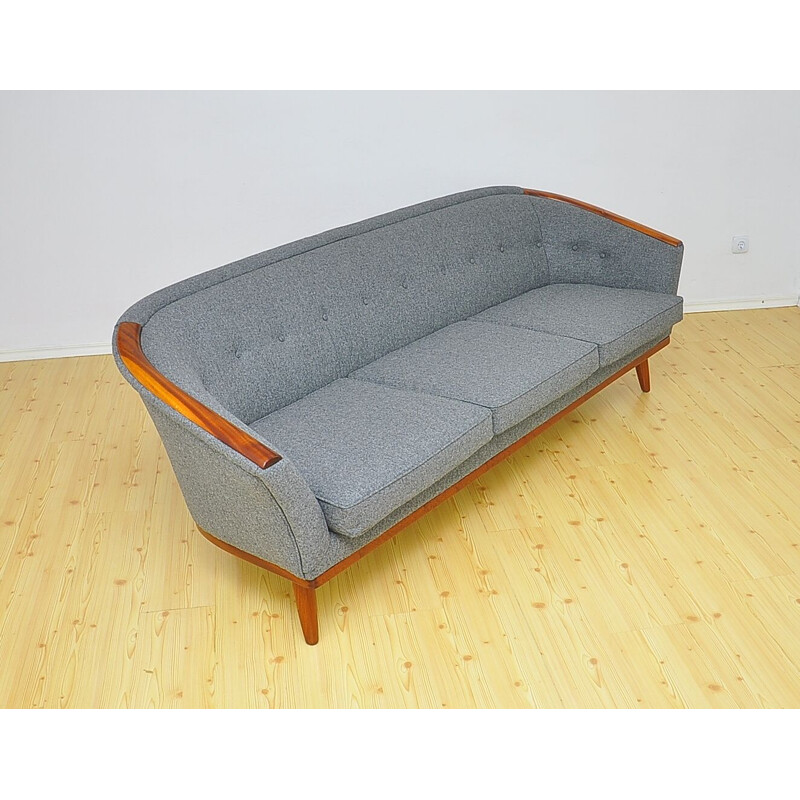 Vintage 3 seaters sofa with teak and wool 1950s