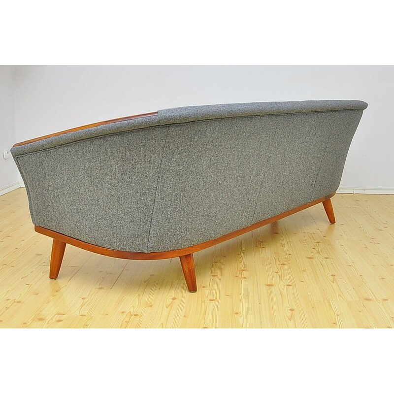 Vintage 3 seaters sofa with teak and wool 1950s