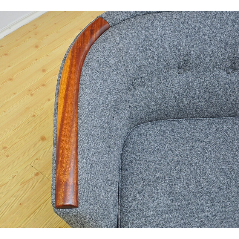 Vintage 3 seaters sofa with teak and wool 1950s