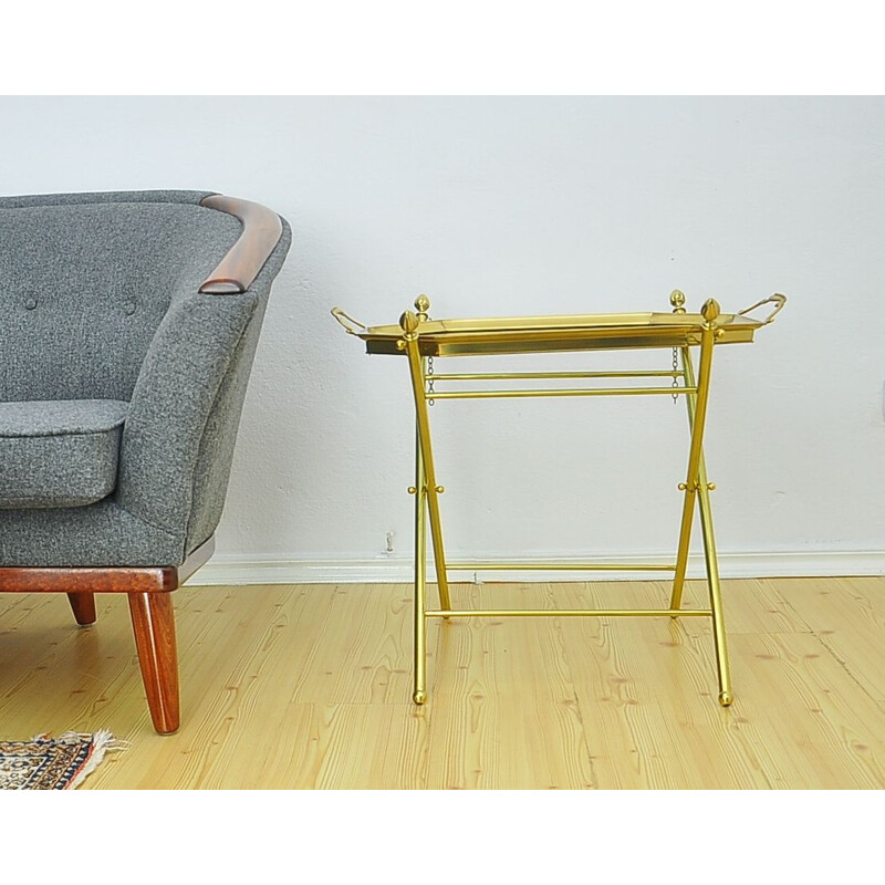 Vintage brass folding side table with height adjustment 1970s