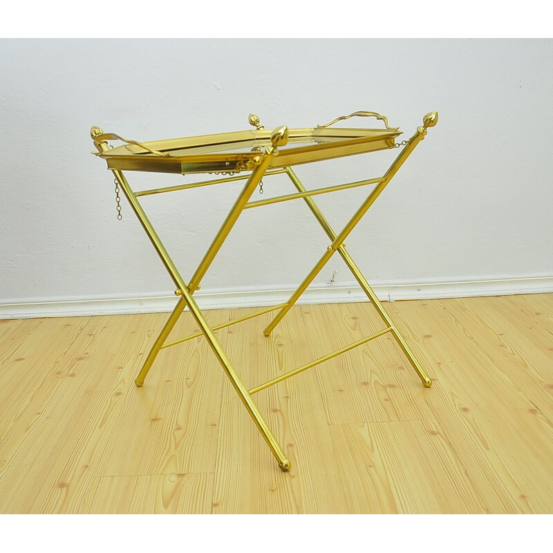 Vintage brass folding side table with height adjustment 1970s