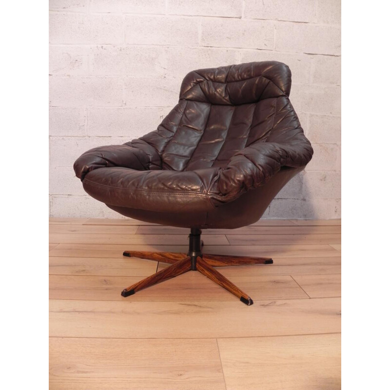 Bramin lounge armchair in leather and metal - 1970s