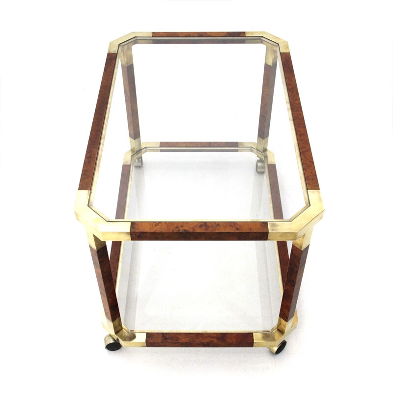 Vintage cart in brass glass briar wood