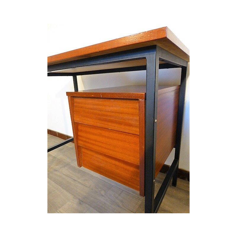 Bureau vintage moderniste en bois et métal 1960