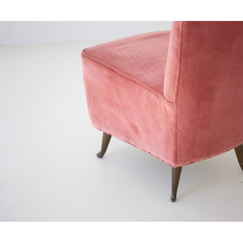 Pair of vintage Italian pink velvet easy chairs by ISA