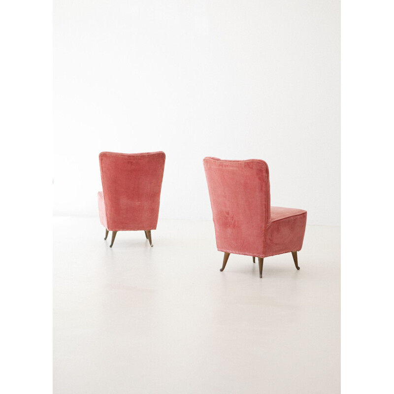 Pair of vintage Italian pink velvet easy chairs by ISA