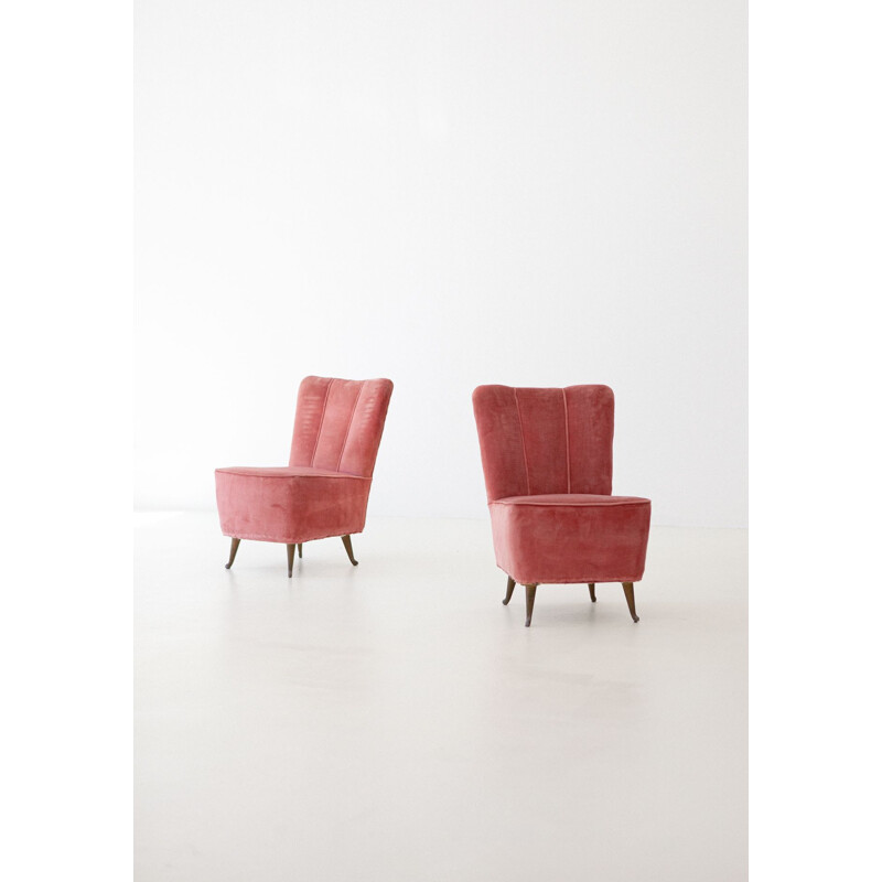 Pair of vintage Italian pink velvet easy chairs by ISA