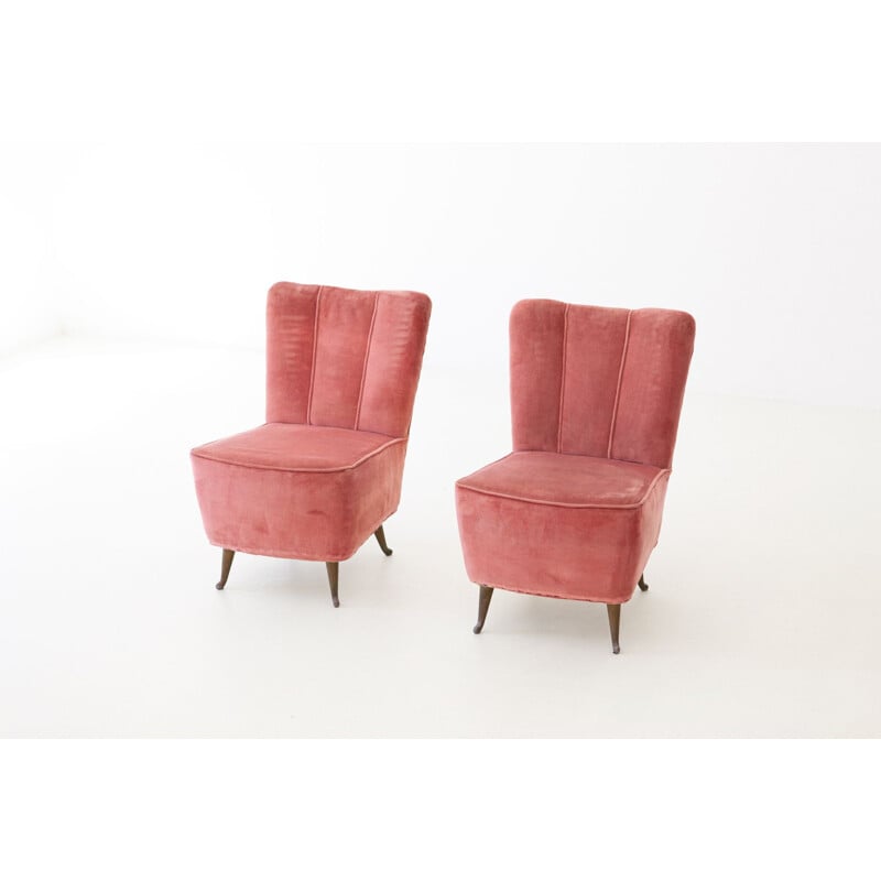 Pair of vintage Italian pink velvet easy chairs by ISA