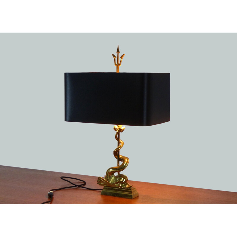 Lampe vintage de table au dauphin et trident