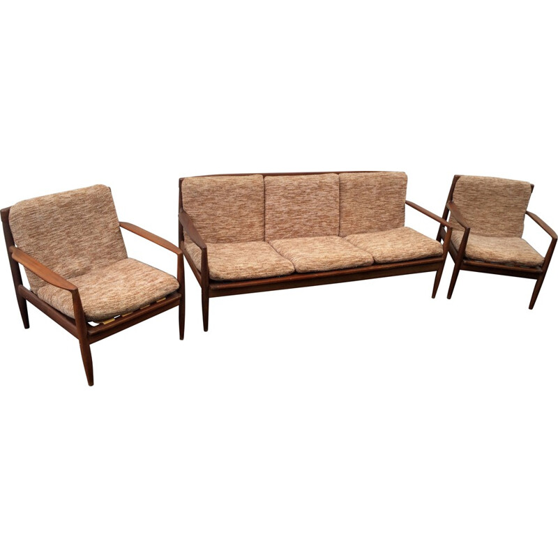 Set of Scandinavian armchairs and bench, Grete JALK - 1950s