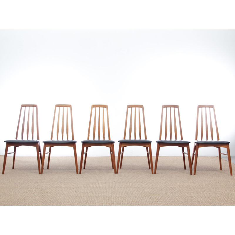 6 chaises à repas vintage scandinaves en teck modèle Eva par Niels Koefoed,1960