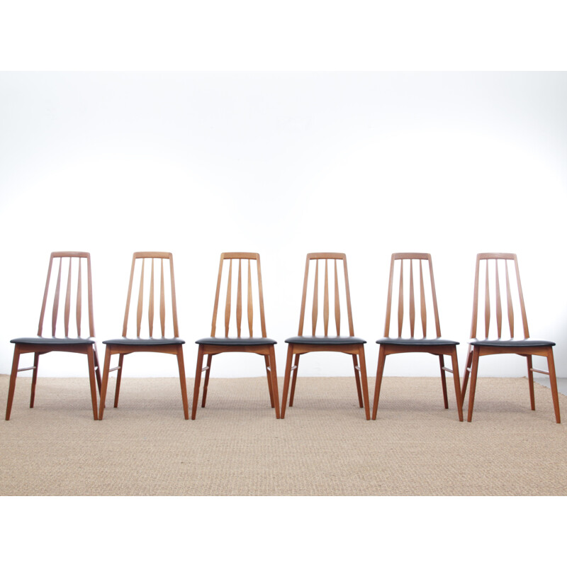 Set of 6 scandinavian dining chairs in teak model Eva,1960