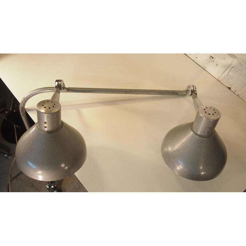 Lampada da tavolo vintage in cromo e metallo a doppia regolazione, 1950