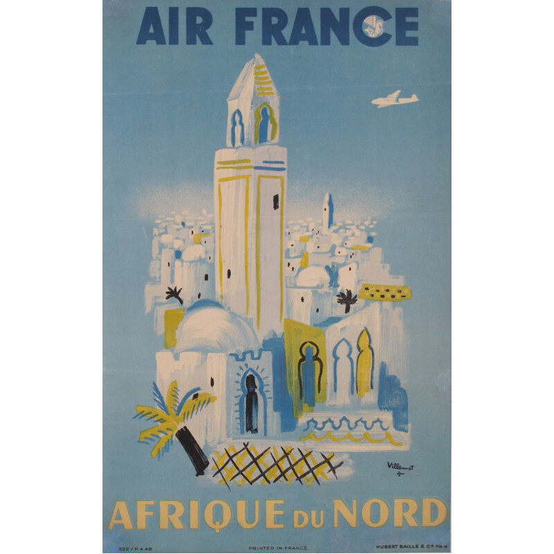 Affiche vintage Air France, Bernard VILLEMOT - 1948