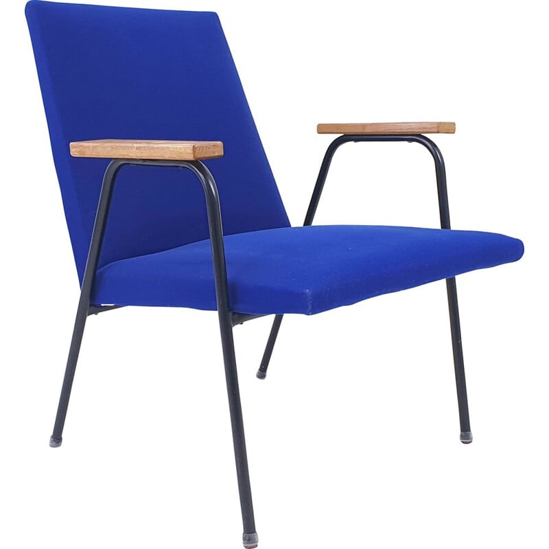 Vintage Robert armchair for Meurop in royal blue fabric and metal 1960