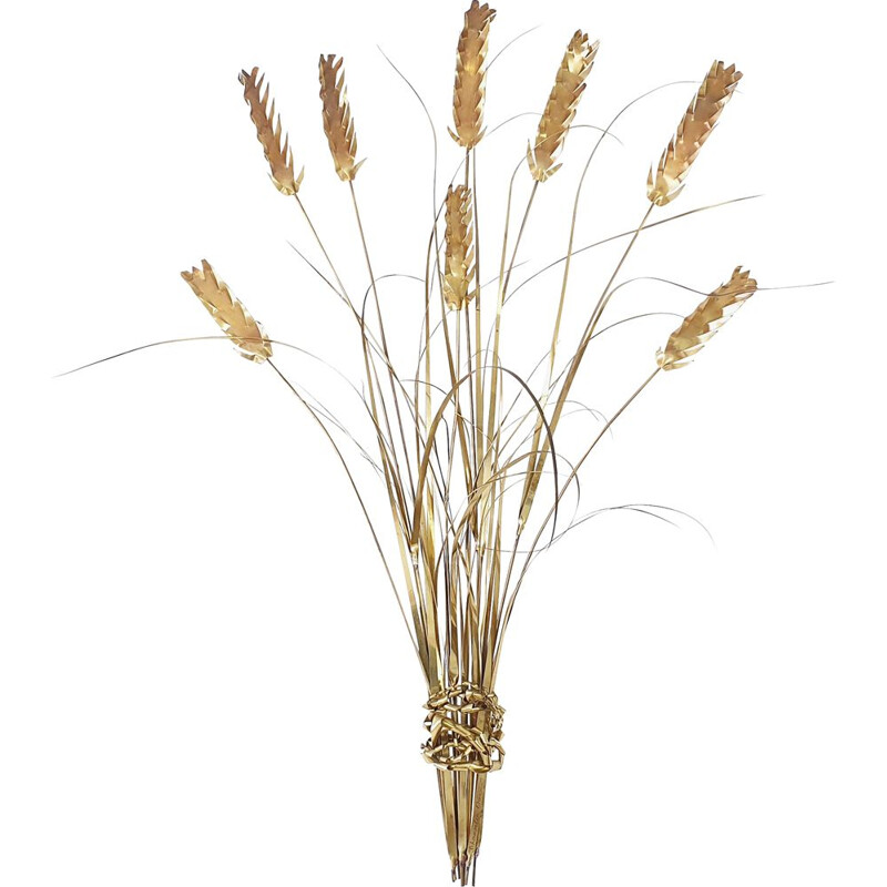 Vintage wheat sheaf sculpture by Daniel D'haeseleer in brass 1970