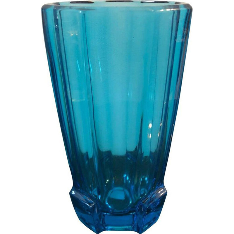 Vintage vase blue glass Belgium circa 1940