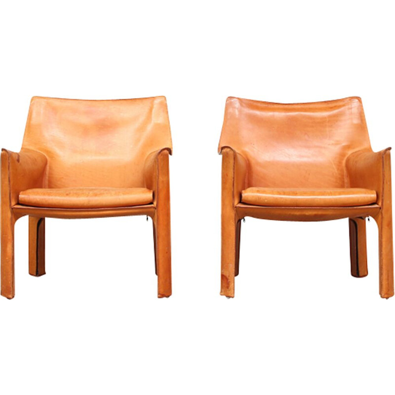 Pair of vintage lounge chairs CAB 414 by Mario Bellini for Cassina Italy 1980s