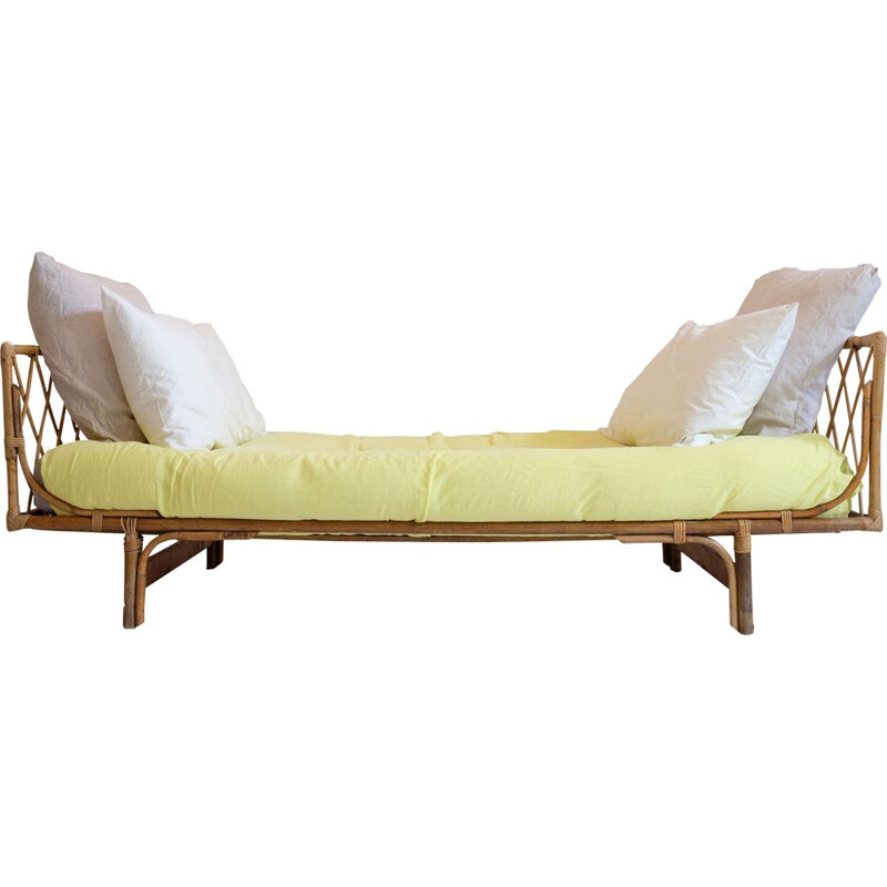 Vintage bed in rattan France 1960s