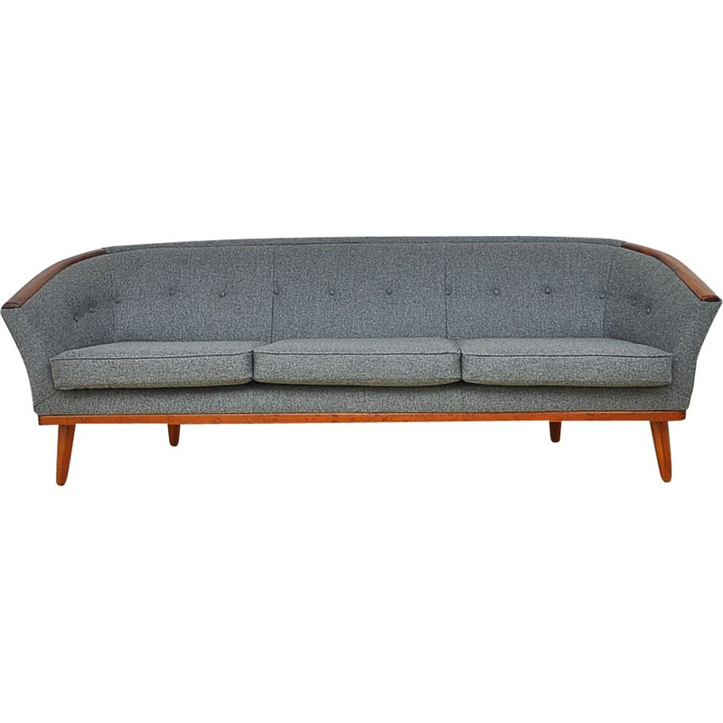 Vintage 3 seaters sofa with teak and wool 1950s