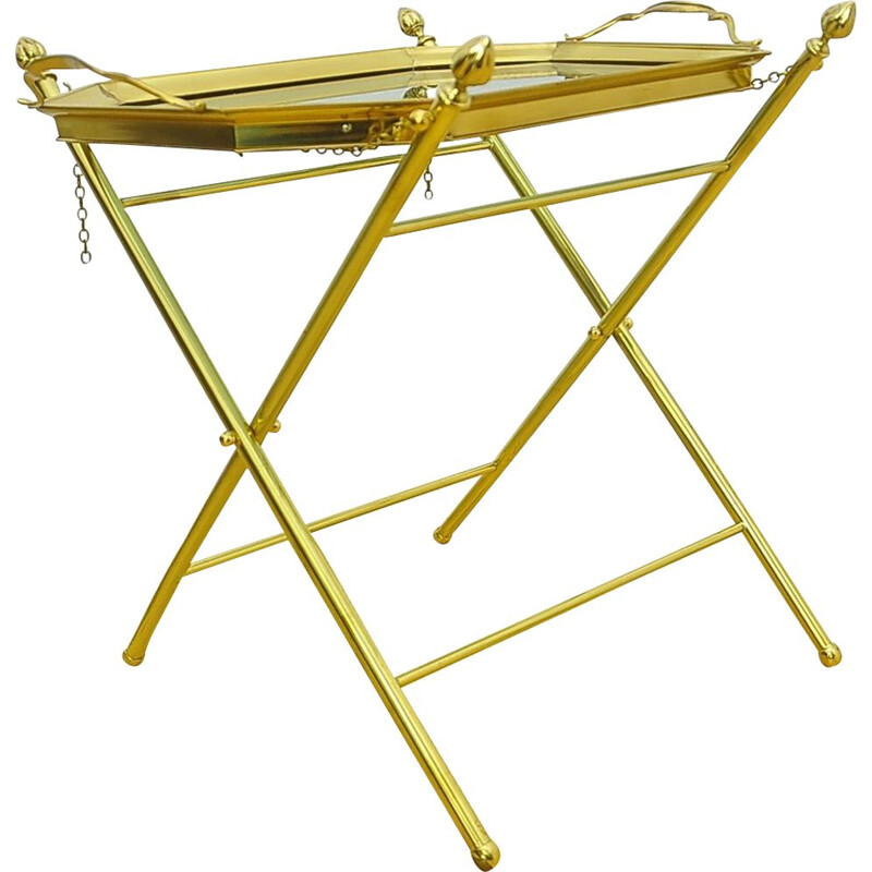 Vintage brass folding side table with height adjustment 1970s