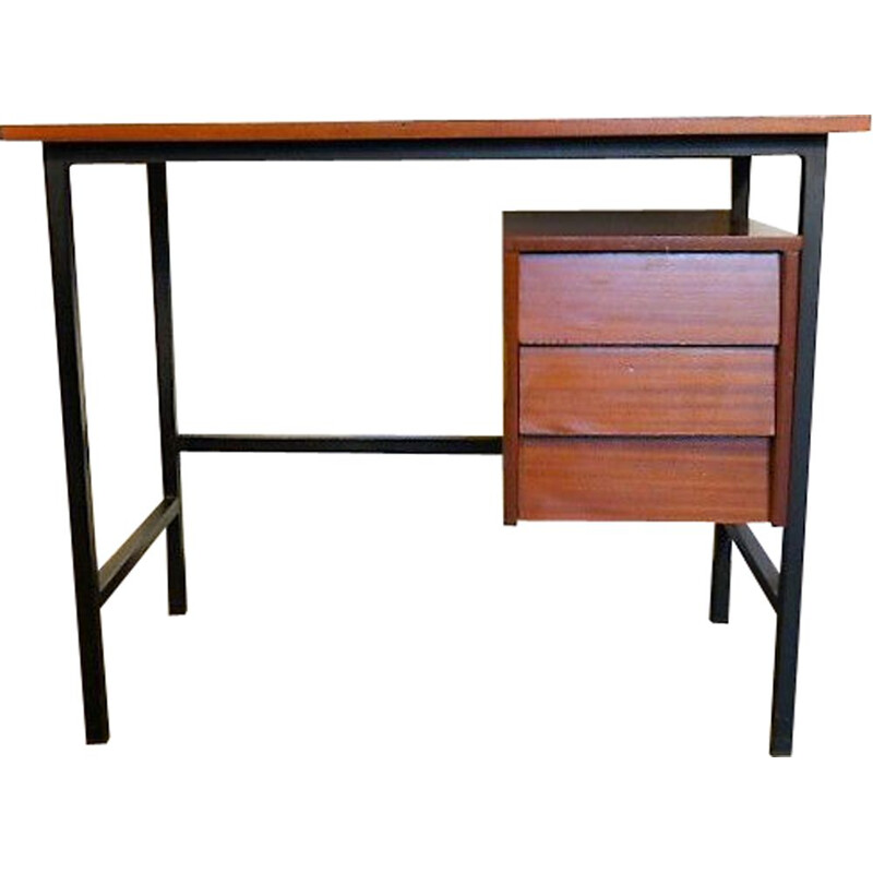Bureau vintage moderniste en bois et métal 1960