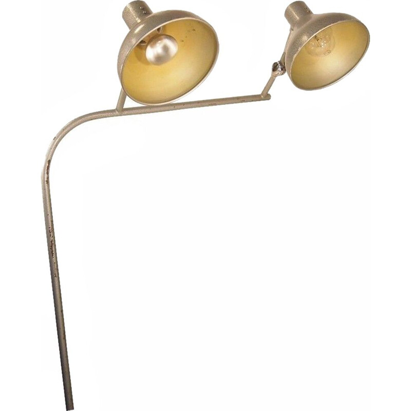 Lampe bureau vintage en chrome et en métal double ajustable, 1950