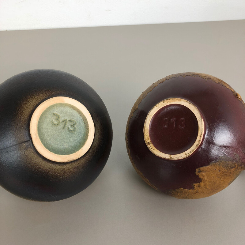 Paire de 2 vases vintage en poterie 313 par Kurt Tschörner Ruscha, Allemagne années 1960