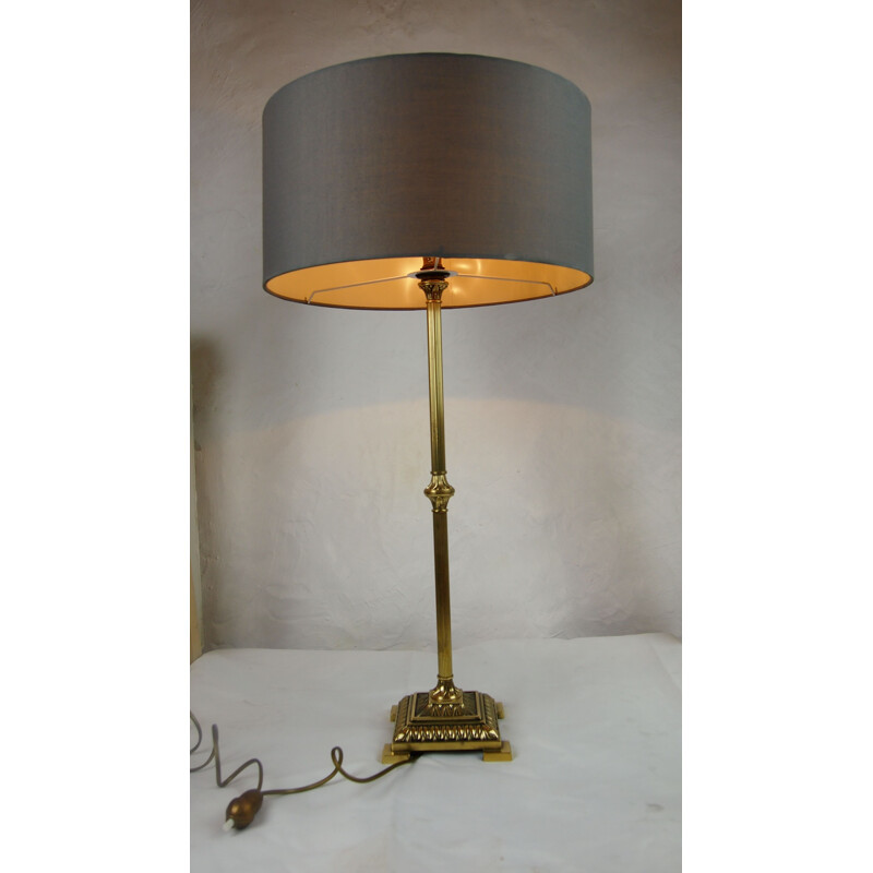 Vintage brass and gilt bronze table lamp by Empire Colonne Neo Classique, France 1970