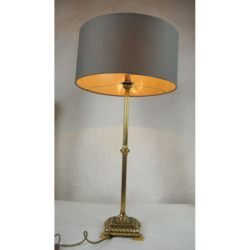 Lampe de table vintage en laiton et bronze doré de Empire Colonne Neo Classique, France 1970