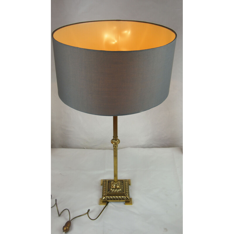 Vintage brass and gilt bronze table lamp by Empire Colonne Neo Classique, France 1970