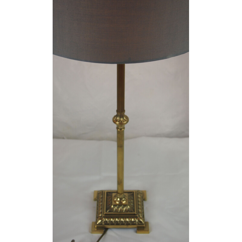 Lámpara de mesa vintage de latón y bronce dorado de Empire Colonne Neo Classique, Francia 1970